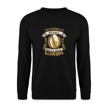 Saxophon Musiker Instrument Musik Geschenk - Unisex Pullover - Schwarz - Vorne - Alina (178cm) & Michal (187cm)