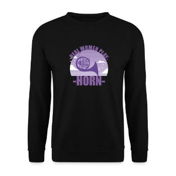 Horn Instrument Musikerin Mädchen Geschenk - Unisex Pullover - Schwarz - Vorne - Alina (178cm) & Michal (187cm)