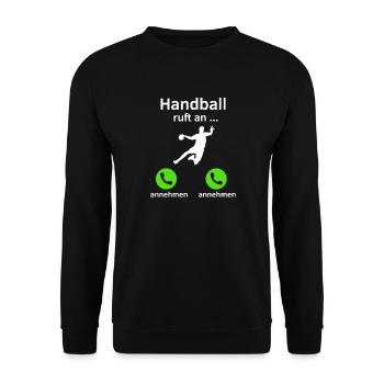 Handball ruft an - annehmen oder annehmen? - Unisex Pullover - Schwarz - Vorne - Alina (178cm) & Michal (187cm)