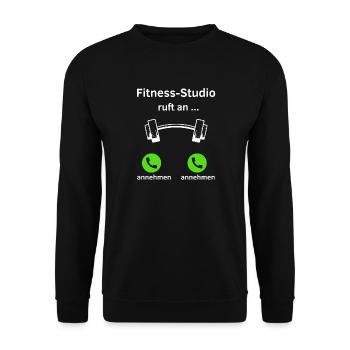 Fitness Studio ruft an - annehmen oder annehmen? - Unisex Pullover - Schwarz - Vorne - Alina (178cm) & Michal (187cm)