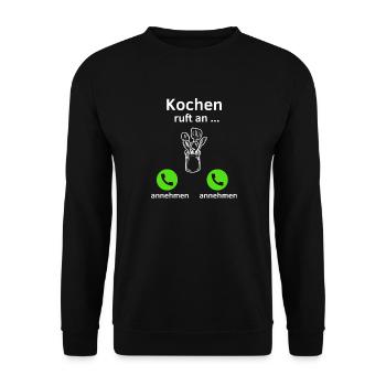 Kochen ruft an - annehmen oder annehmen? - Unisex Pullover - Schwarz - Vorne - Alina (178cm) & Michal (187cm)