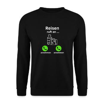 Reisen ruft an - annehmen oder annehmen? - Unisex Pullover - Schwarz - Vorne - Alina (178cm) & Michal (187cm)