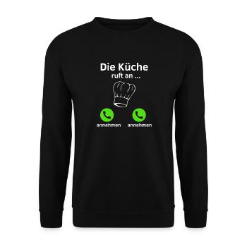 Die Küche ruft an - annehmen oder annehmen? - Unisex Pullover - Schwarz - Vorne - Alina (178cm) & Michal (187cm)