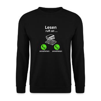 Lesen ruft an - annehmen oder annehmen? - Unisex Pullover - Schwarz - Vorne - Alina (178cm) & Michal (187cm)