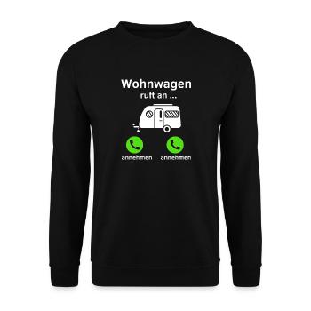 Wohnwagen ruft an - annehmen oder annehmen? - Unisex Pullover - Schwarz - Vorne - Alina (178cm) & Michal (187cm)