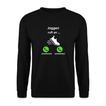 Joggen ruft an - annehmen oder annehmen? - Unisex Pullover - Schwarz - Vorne - Alina (178cm) & Michal (187cm)