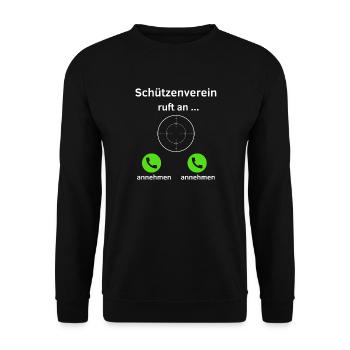 Schützenverein ruft an - annehmen oder annehmen? - Unisex Pullover - Schwarz - Vorne - Alina (178cm) & Michal (187cm)