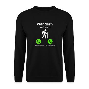 Wandern ruft an - annehmen oder annehmen? - Unisex Pullover - Schwarz - Vorne - Alina (178cm) & Michal (187cm)