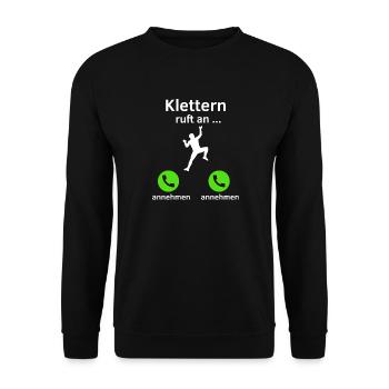 Klettern ruft an - annehmen oder annehmen? - Unisex Pullover - Schwarz - Vorne - Alina (178cm) & Michal (187cm)