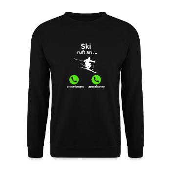 Ski ruft an - annehmen oder annehmen? - Unisex Pullover - Schwarz - Vorne - Alina (178cm) & Michal (187cm)