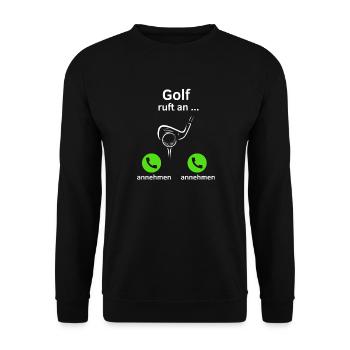 Golf ruft an - annehmen oder annehmen? - Unisex Pullover - Schwarz - Vorne - Alina (178cm) & Michal (187cm)