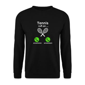 Tennis ruft an - annehmen oder annehmen? - Unisex Pullover - Schwarz - Vorne - Alina (178cm) & Michal (187cm)