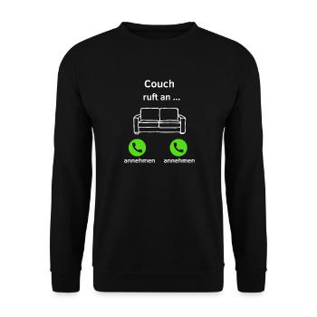 Couch ruft an - annehmen oder annehmen? - Unisex Pullover - Schwarz - Vorne - Alina (178cm) & Michal (187cm)