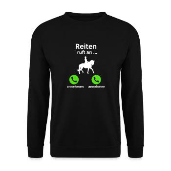 Reiten ruft an - annehmen oder annehmen? - Unisex Pullover - Schwarz - Vorne - Alina (178cm) & Michal (187cm)