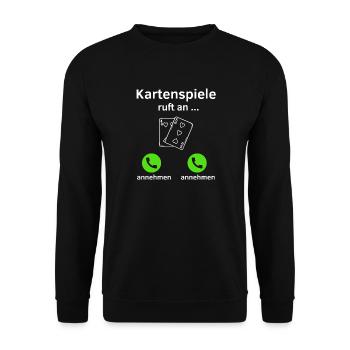 Kartenspiele ruft an - annehmen oder annehmen? - Unisex Pullover - Schwarz - Vorne - Alina (178cm) & Michal (187cm)
