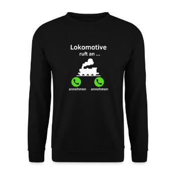Lokomotive ruft an - annehmen oder annehmen? - Unisex Pullover - Schwarz - Vorne - Alina (178cm) & Michal (187cm)