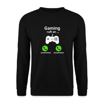 Gaming ruft an - annehmen oder annehmen? - Unisex Pullover - Schwarz - Vorne - Alina (178cm) & Michal (187cm)