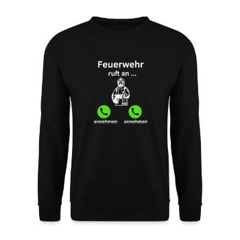Feuerwehr ruft an - annehmen oder annehmen? - Unisex Pullover - Schwarz - Vorne - Alina (178cm) & Michal (187cm)