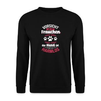 Vorsicht vor dem Frauchen Der Hund Ist Harmlos - Unisex Pullover - Schwarz - Vorne - Alina (178cm) & Michal (187cm)
