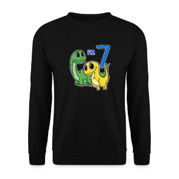 7ème anniversaire garçon Dino Motif - Sweat-shirt Unisexe - noir - Devant - Alina (178cm) & Michal (187cm)