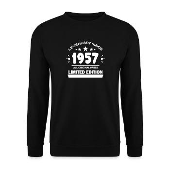 1957 - Jahrgang 1957 - Baujahr 1957 - Unisex Pullover - Schwarz - Vorne - Alina (178cm) & Michal (187cm)