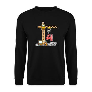 4. Geburtstag 4 Jahre Kran Baustelle Bagger Junge - Unisex Pullover - Schwarz - Vorne - Alina (178cm) & Michal (187cm)