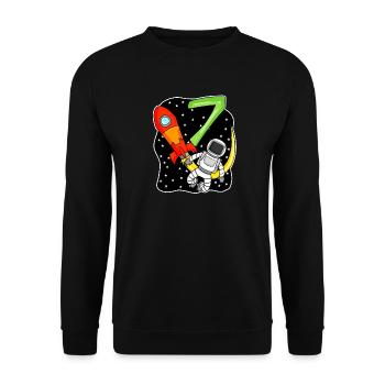 7e anniversaire - 7 ans Jeune astronaute - Sweat-shirt Unisexe - noir - Devant - Alina (178cm) & Michal (187cm)