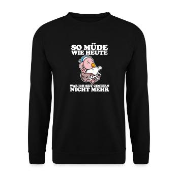 Müde Spruch lustig Schlafen Ausschlafen Faul - Unisex Pullover - Schwarz - Vorne - Alina (178cm) & Michal (187cm)