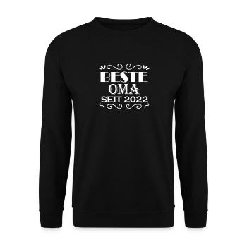 Beste Oma seit 2022 - Geschenk für die beste Oma - Unisex Pullover - Schwarz - Vorne - Alina (178cm) & Michal (187cm)