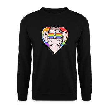 Gay Tier Affe Regenbogen Herz - Unisex Pullover - Schwarz - Vorne - Alina (178cm) & Michal (187cm)