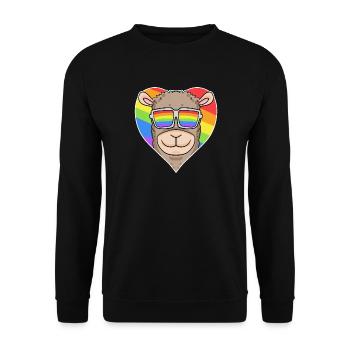 Gay Tier Lama Regenbogen Herz - Unisex Pullover - Schwarz - Vorne - Alina (178cm) & Michal (187cm)