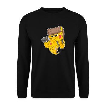 Pizza Fitness Motivation Gym Geschenk - Unisex Pullover - Schwarz - Vorne - Alina (178cm) & Michal (187cm)