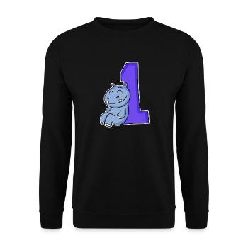 1 an - Inscription - Motif hippopotame - Gagner - Sweat-shirt Unisexe - noir - Devant - Alina (178cm) & Michal (187cm)