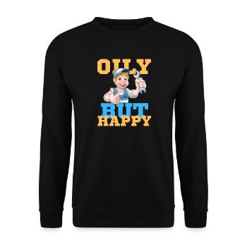 Oily but Happy Mechanic - Unisex Pullover - Schwarz - Vorne - Alina (178cm) & Michal (187cm)