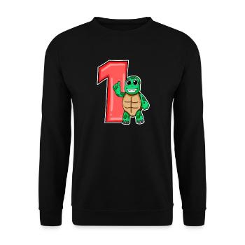 1 an - inscription à l’école - motif tortue - Sweat-shirt Unisexe - noir - Devant - Alina (178cm) & Michal (187cm)