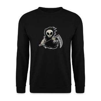 Faucheuse avec faux - Sweat-shirt Unisexe - noir - Devant - Alina (178cm) & Michal (187cm)