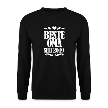 Beste Oma seit 2019 - Geschenk für die beste Oma - Unisex Pullover - Schwarz - Vorne - Alina (178cm) & Michal (187cm)