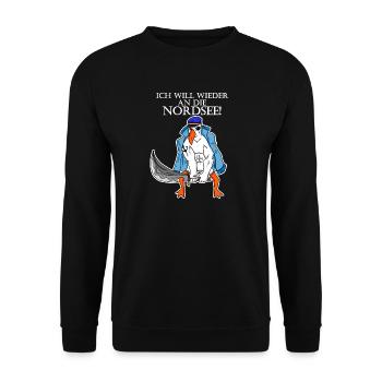 Nordsee Plattdeutsch Spruch Moin Möwe - Unisex Pullover - Schwarz - Vorne - Alina (178cm) & Michal (187cm)