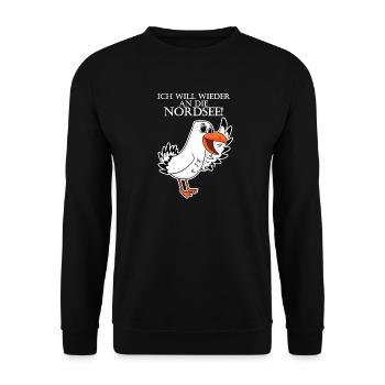 Nordsee Plattdeutsch Spruch Moin Möwe - Unisex Pullover - Schwarz - Vorne - Alina (178cm) & Michal (187cm)