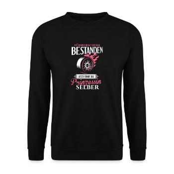 Führerschein Bestanden Prinzessin Selber - Unisex Pullover - Schwarz - Vorne - Alina (178cm) & Michal (187cm)