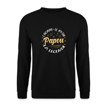 Papou Légende: L’Homme Mythe - Sweat-shirt Unisexe - noir - Devant - Alina (178cm) & Michal (187cm)