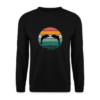 Silhouette dolphins - Retro Sunset Dolphin - Unisex Sweatshirt - black - Front - Alina (178cm) & Michal (187cm)