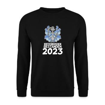 Bootsführerschein 2023 Motorboot Geschenk - Unisex Pullover - Schwarz - Vorne - Alina (178cm) & Michal (187cm)