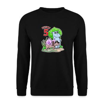 5 Jahre alt - 5. Geburtstag mit Tier Motiv - Unisex Pullover - Schwarz - Vorne - Alina (178cm) & Michal (187cm)