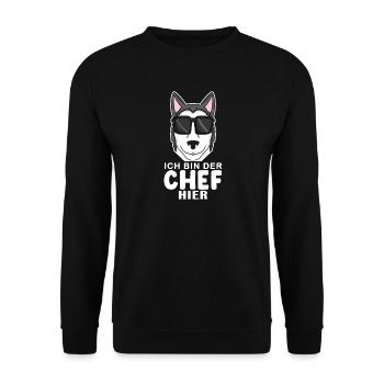 Cool Hund Siberian Husky Chef Spruch - Unisex Pullover - Schwarz - Vorne - Alina (178cm) & Michal (187cm)