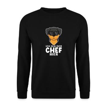 Cool Hund Rottweiler Chef Spruch - Unisex Pullover - Schwarz - Vorne - Alina (178cm) & Michal (187cm)