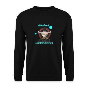 Höheres Meditation-Buddha mit Blumen - Unisex Pullover - Schwarz - Vorne - Alina (178cm) & Michal (187cm)