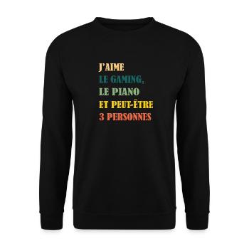 j'aime Piano gaming Cadeau Orchestre Pianiste - Sweat-shirt Unisexe - noir - Devant - Alina (178cm) & Michal (187cm)