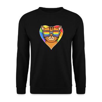 Gay Regenbogen - Katze mit Brille - Bengalkatze - Unisex Pullover - Schwarz - Vorne - Alina (178cm) & Michal (187cm)