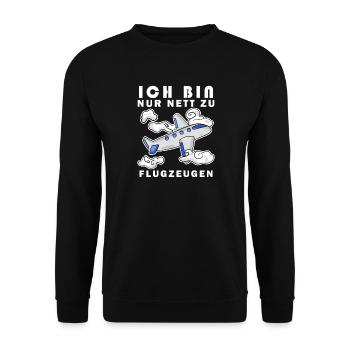 Flugzeug Spruch Geschenk - Unisex Pullover - Schwarz - Vorne - Alina (178cm) & Michal (187cm)